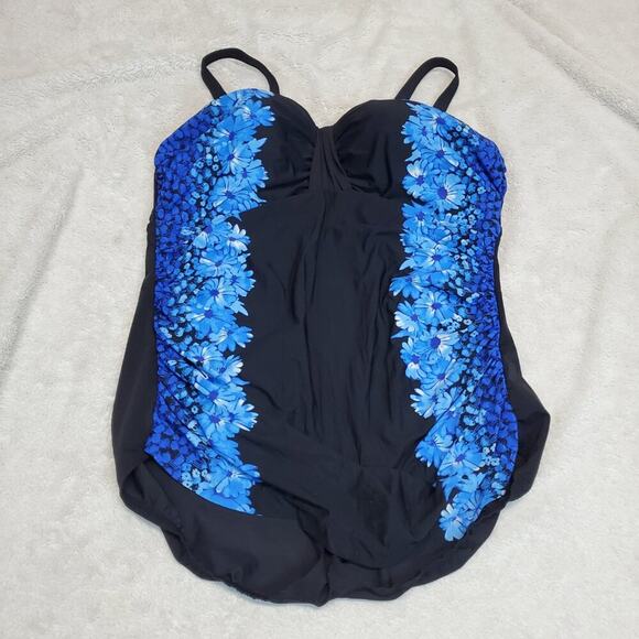 Lands' End Black Bandeau Jubilee Daisy Slender Ruched One‎ piece Swimsuit 22W - Picture 1 of 8